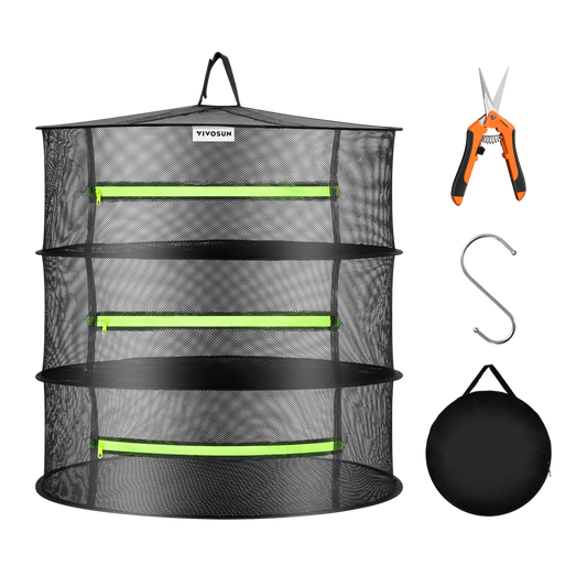 Vivosun 3-Layer Mesh Drying Rack Hanging Design with Green Zippers