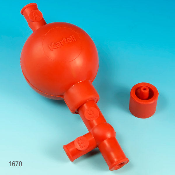 Globe Scientific 1670 Pipette Filler Synthetic Rubber with Adapter Red