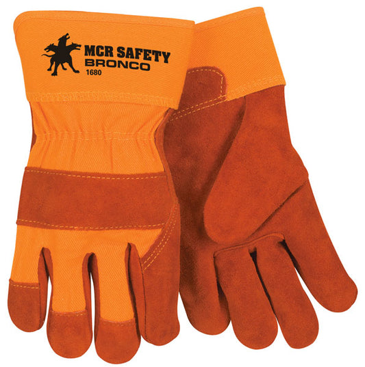 MCR Safety 1680 Sidekick® A Select Side Split Leather Leather Palm Work Gloves  2.5 Inch Rubberized Safety Cuff (1 DZ)