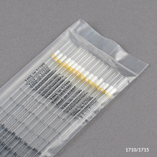Globe Scientific 1715 Serological Pipette 1mL PS Standard Tip 275mm Non-Sterile Yellow Band 25/Pack, BOX/1000