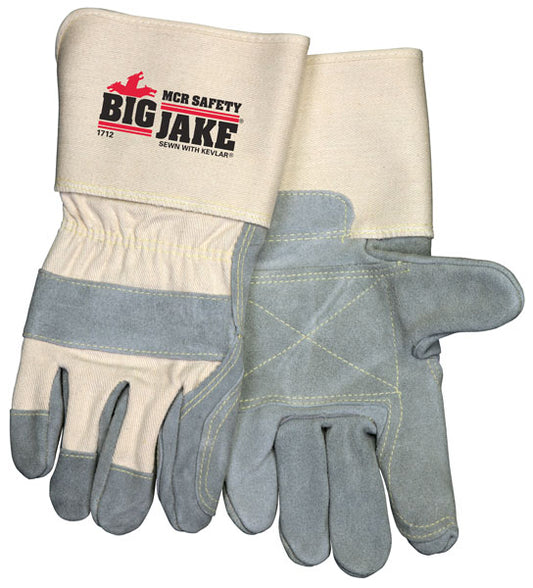 MCR Safety 1712 Big Jake® Premium Grade A+ Side Leather Leather Palm Work Gloves 4.5 Inch Extended Gauntlet Cuff Double Palm, Thumb and Index Finger (1 DZ)