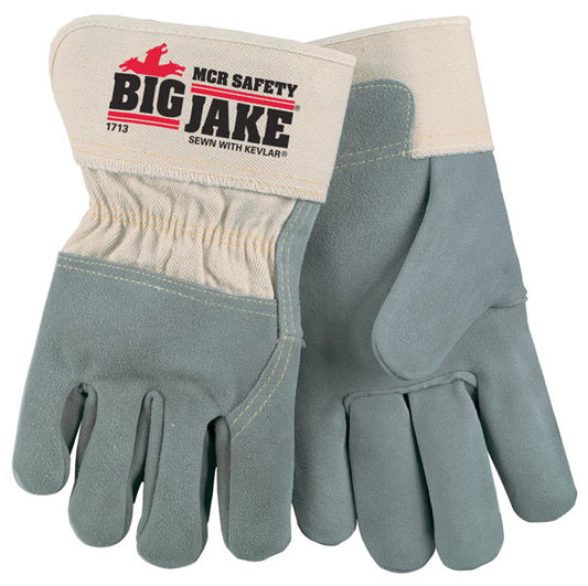 MCR Safety 1713 Big Jake® Premium A+ Grade Side Leather Leather Palm Work Gloves 2.75 Inch Safety Cuff with 3/4 Leather Back Sewn with DuPont™ Kevlar® (1 DZ)