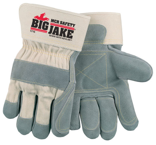 MCR Safety 1715 Big Jake® Premium A+ Side Leather Palm Work Gloves 2.75 Inch Safety Cuff, Double Palm and Fingers Sewn with DuPont™ Kevlar® (1 DZ)