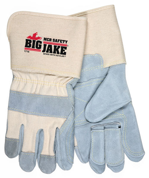 MCR Safety 1716 Big Jake® Premium A+ Grade Side Leather Leather Palm Work Gloves 4.5 Inch Extended Gauntlet Cuff Sewn with DuPont™ Kevlar® (1 DZ)