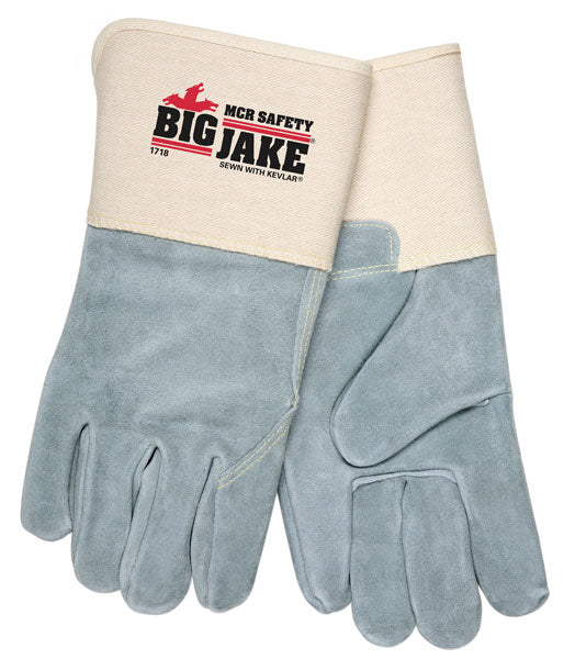 MCR Safety 1718 Big Jake® Premium A+ Grade Side Leather Leather Palm Work Gloves 4.5 Inch Extended Gauntlet Cuff and Full Leather Back Sewn with DuPont™ Kevlar® (1 DZ)