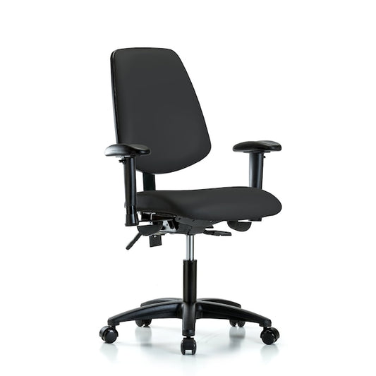 Blue Ridge Ergonomics VDHCH-MB-RG-T0-A1-RC-8540 Rutledge Vinyl Chair - Desk Height with Medium Back, Adjustable Arms, & Casters in Black Trailblazer™ Vinyl