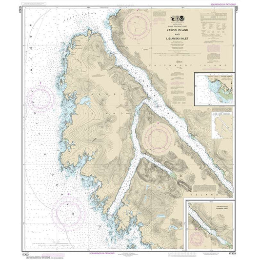 Paradise Clay NO_17303 HISTORICAL NOAA Chart Yakobi Island and Lisianski Inlet;Pelican Harbor