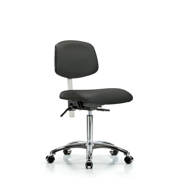 Blue Ridge Ergonomics NCR-VMBCH-CR-T1-A0-NF-CC-8605 Class 100 Vinyl Clean Room Chair - Medium Bench Height with Seat Tilt & Casters in Charcoal Trailblazer™ Vinyl