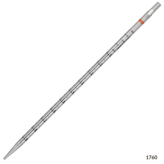 Globe Scientific 1760 Serological Pipette 10mL PS Standard Tip 345mm STERILE Orange Band Individually Wrapped 200/Dispenser Box