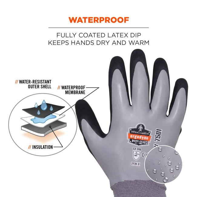 Ergodyne 17933 ProFlex 7501 Coated Waterproof Winter Work Gloves
