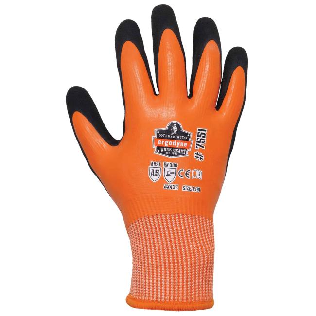 Ergodyne 17995 ProFlex 7551 Coated Cut-Resistant Winter Work Gloves - ANSI A5, EN 388: 4X43E, Waterproof
