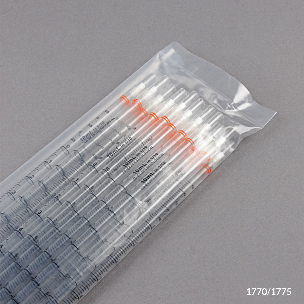 Globe Scientific 1775 Serological Pipette 10mL PS Standard Tip 345mm Non-Sterile Orange Band 25/Pack