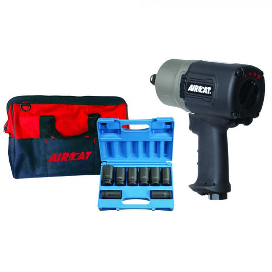 AirCat 1770-XLK 3/4" impact wrench kit 1600 ft-lb w/8 Piece Deep Socket Set