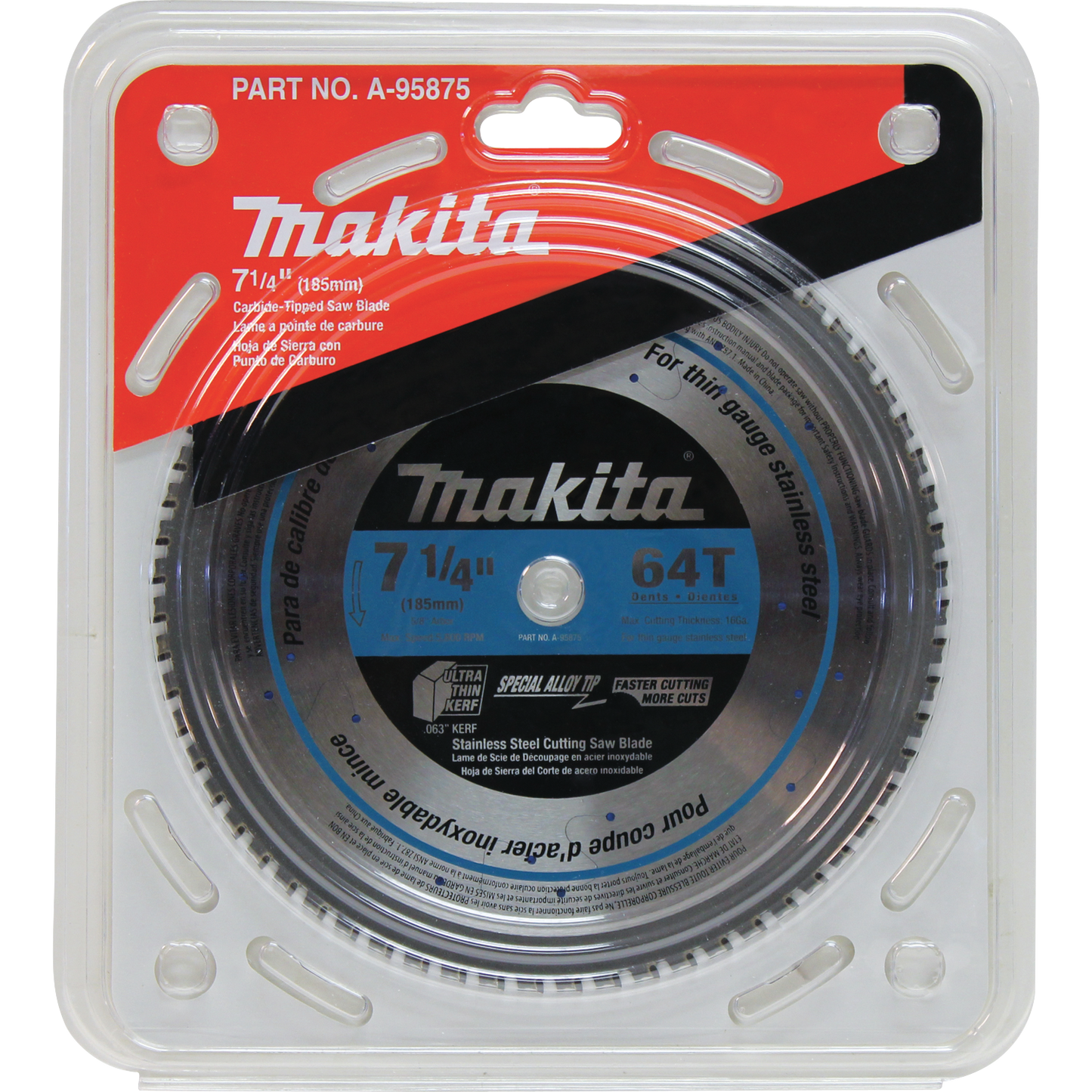 Makita A-95875 7‘1/4" 64T Carbide‘Tipped Saw Blade, Stainless Steel, Thin Gauge