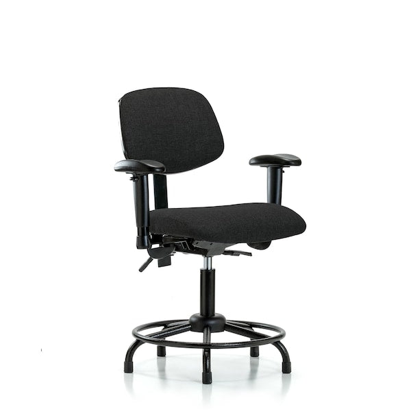 Blue Ridge Ergonomics FDHCH-RT-T1-A1-RG-F42 Rutledge Fabric Chair - Desk Height with Round Tube Base, Seat Tilt, Adjustable Arms, & Stationary Glides in Black Fabric
