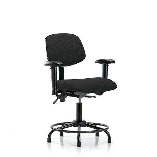 Blue Ridge Ergonomics FDHCH-RT-T1-A1-RG-F42 Rutledge Fabric Chair - Desk Height with Round Tube Base, Seat Tilt, Adjustable Arms, & Stationary Glides in Black Fabric