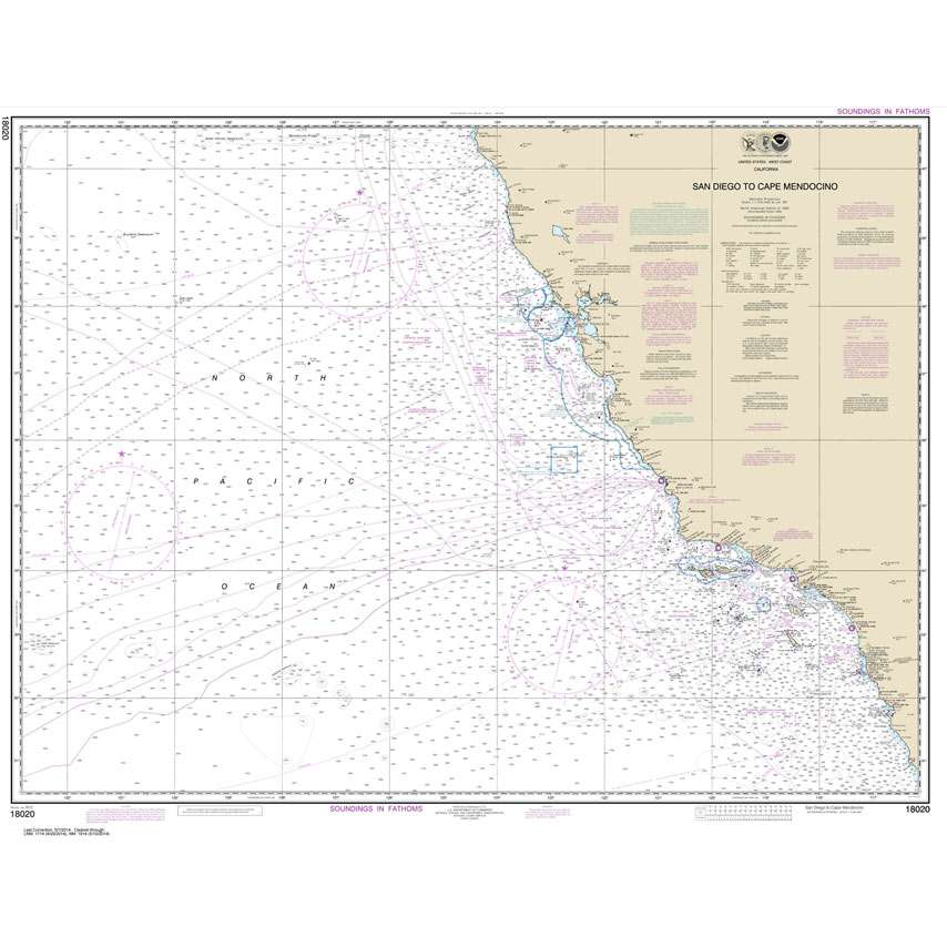 Paradise Clay NO_18020 HISTORICAL NOAA Chart San Diego to Cape Mendocino