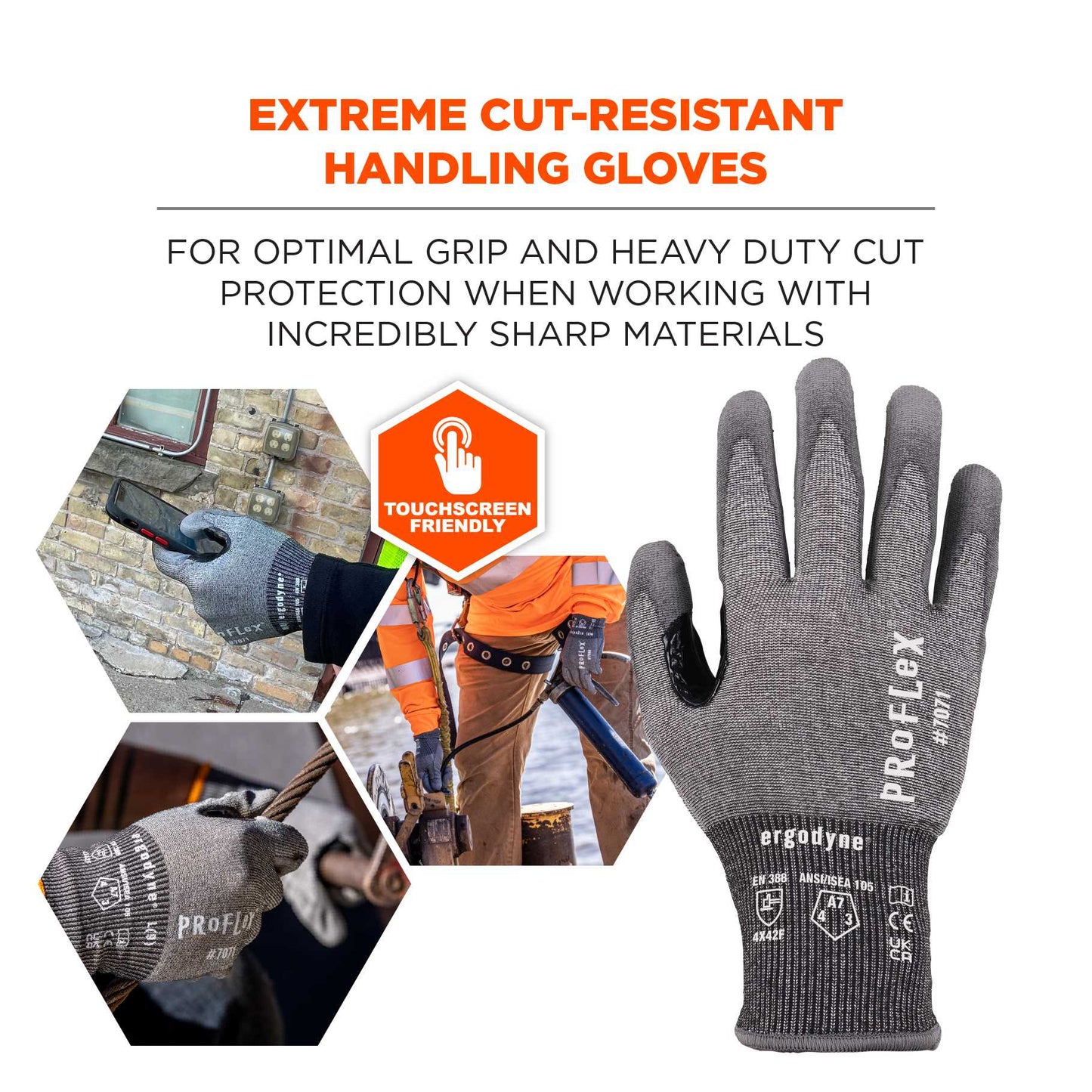 Ergodyne 18062 ProFlex 7071 PU Coated Cut-Resistant Gloves - ANSI A7, EN388: 4X42F, 18g