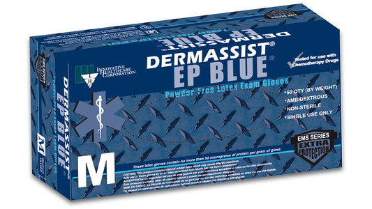 Innovative Healthcare 181100 Dermassist Ep Blue Latex Exam Gloves – Extended Cuff - S, 50 Gloves/Bx, 10 Bx/Cs