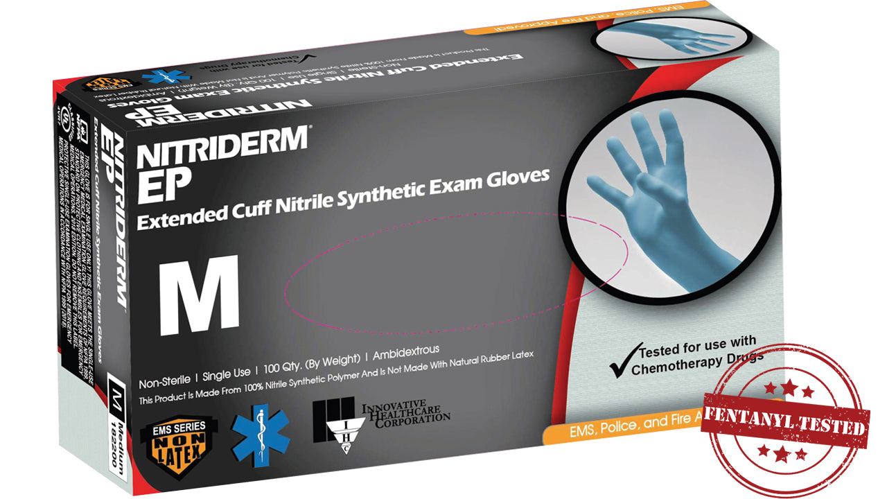 Innovative Healthcare 182050 Nitriderm Ep Nitrile Exam Gloves – Extended Cuff - Xs, 100 Gloves/Bx, 10 Bx/Cs