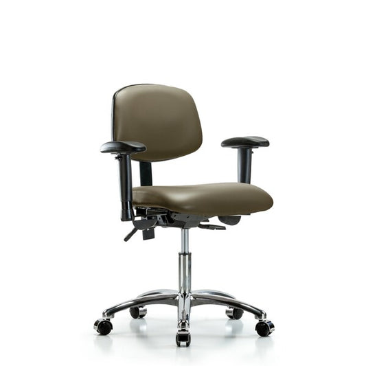 Blue Ridge Ergonomics VDHCH-CR-T0-A1-CC-8809 Rutledge Vinyl Chair Chrome - Desk Height with Adjustable Arms & Casters in Taupe Supernova™ Vinyl