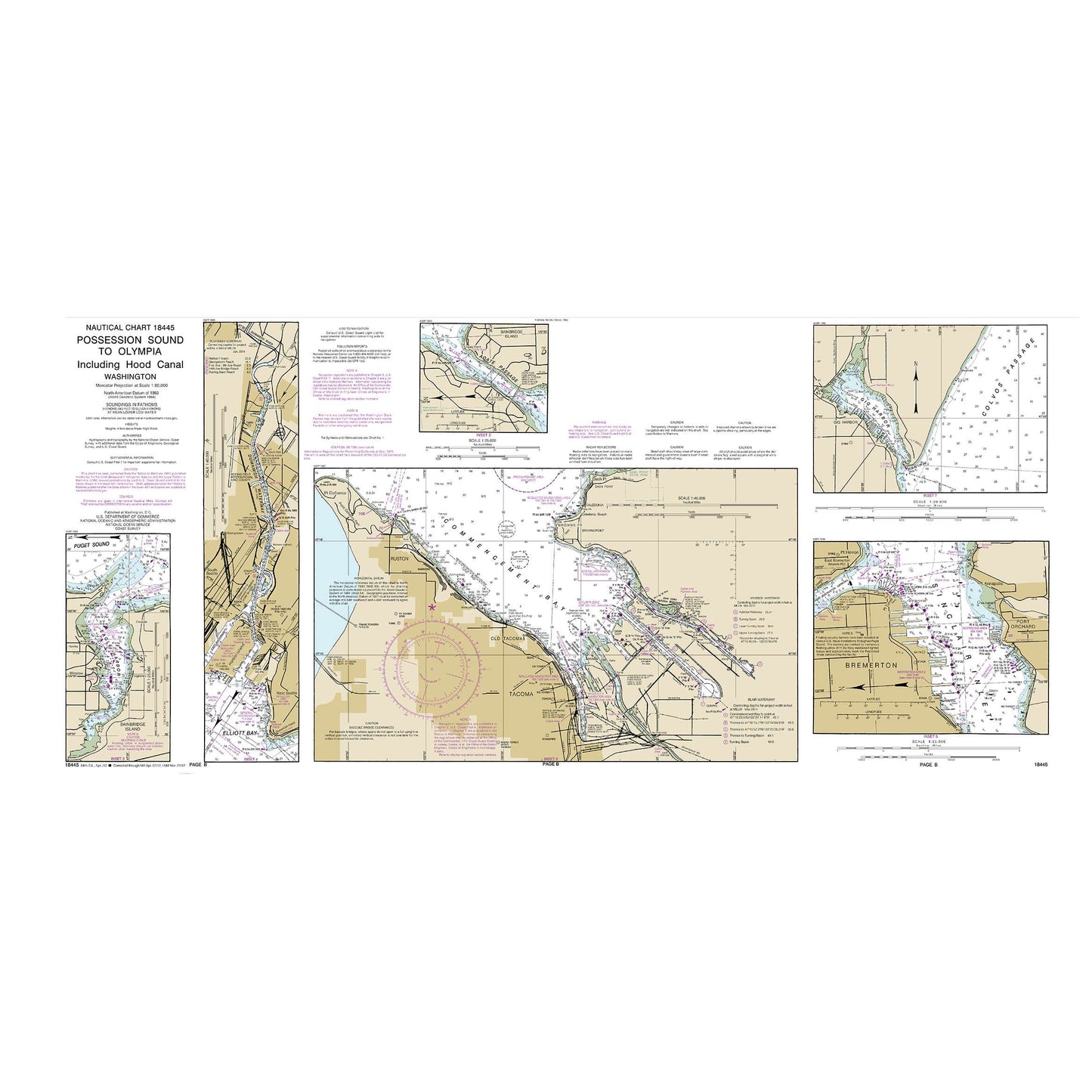 Paradise Clay NO_18445 HISTORICAL NOAA Puget Sound-Possession Sound to Olympia including Hood Canal (6 PAGE FOLIO)