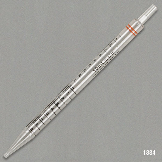 Globe Scientific 1884 Serological Pipette 10mL PS Short Style 230mm STERILE Orange Individually Wrapped