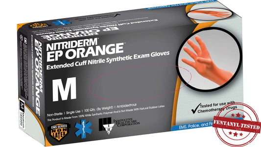 Innovative Healthcare 189100 Nitriderm Ep Orange Nitrile Exam Gloves – Extended Cuff - S, 100 Gloves/Bx, 10 Bx/Cs