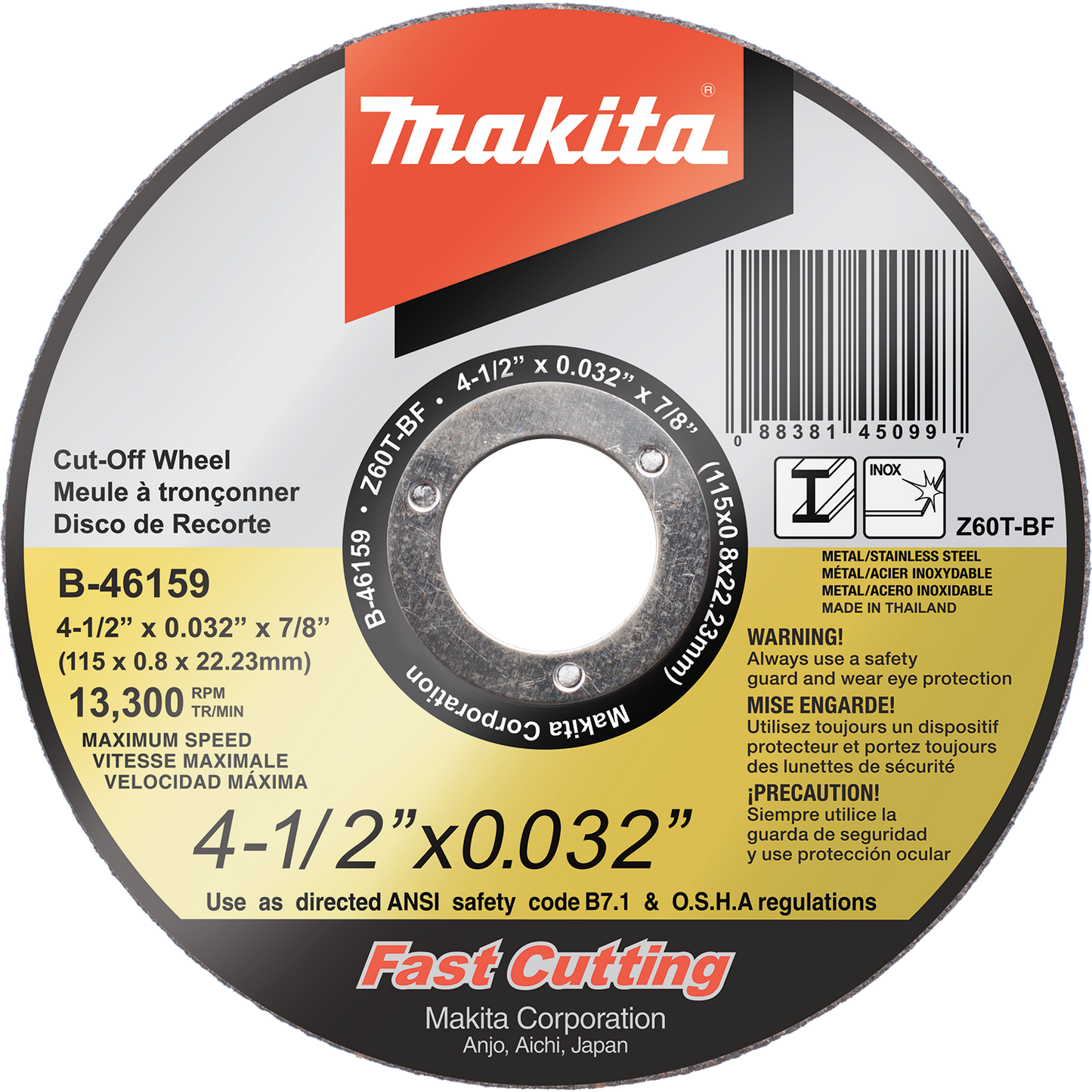 Makita B-46159 4˜1/2" x .032" x 7/8" Ultra Thin Cut˜Off Wheel, Stainless