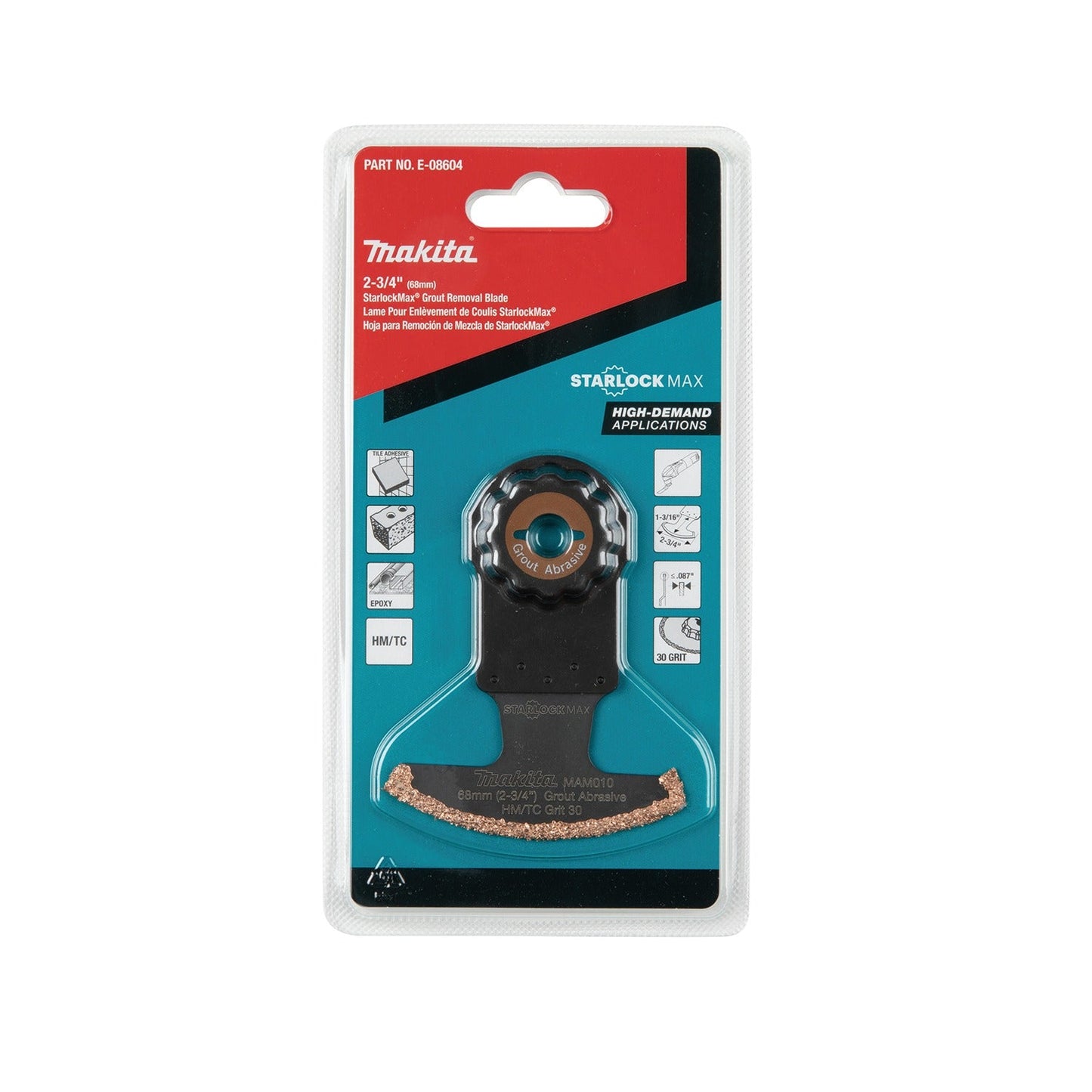 Makita E-08604 StarlockMax® Oscillating Multi‘Tool 2‘3/4" Hard Metal with Tungsten Carbide 30 Grit Grout and Abrasive Segmented Saw Blade