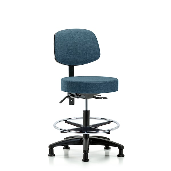 Blue Ridge Ergonomics FMBST-RG-T0-CF-RG-F43 Rutledge Fabric Stool with Back - Medium Bench Height with Chrome Foot Ring & Stationary Glides in Blue Fabric