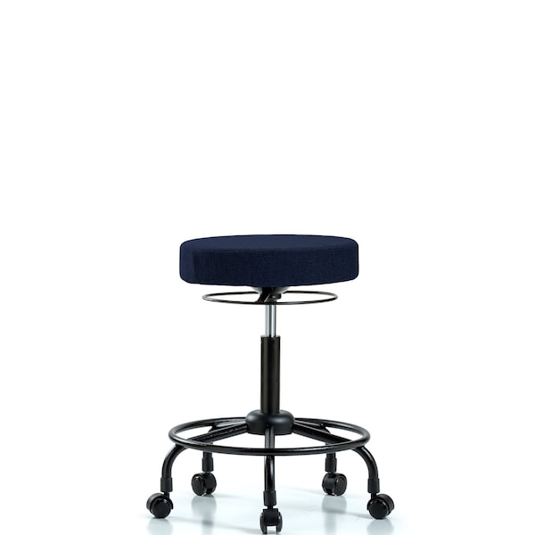 Blue Ridge Ergonomics FMBSO-RT-RC-F45 Rutledge Fabric Stool without Back - Medium Bench Height with Round Tube Base & Casters in Navy Fabric