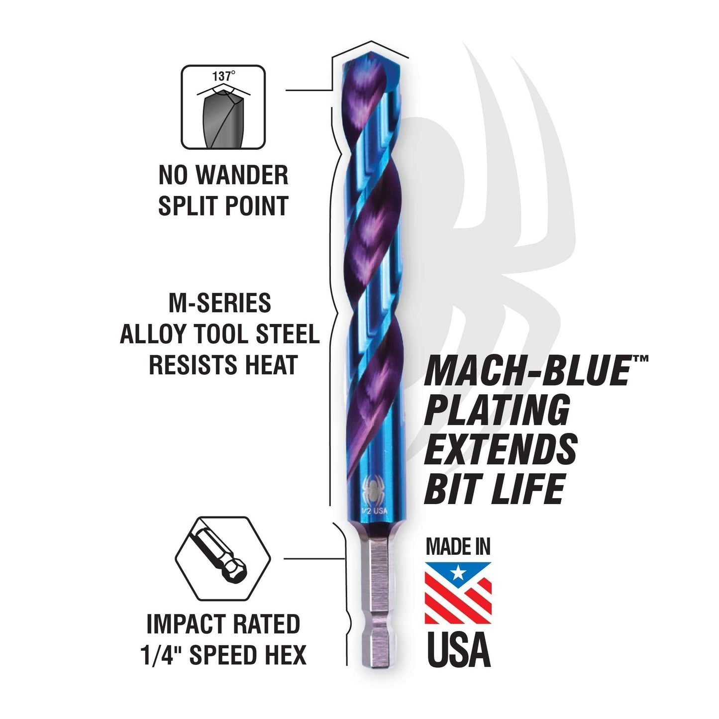 Spyder 19002 Spyder Stinger Mach-Blue 3/32-In X 2-7/8-In High-Speed Steel Twist Drill Bit