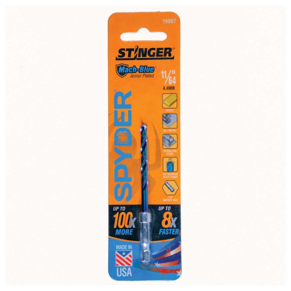 Spyder 19007 Spyder Stinger Mach-Blue 11/64-In 3-1/2-In High-Speed Steel Twist Drill Bit