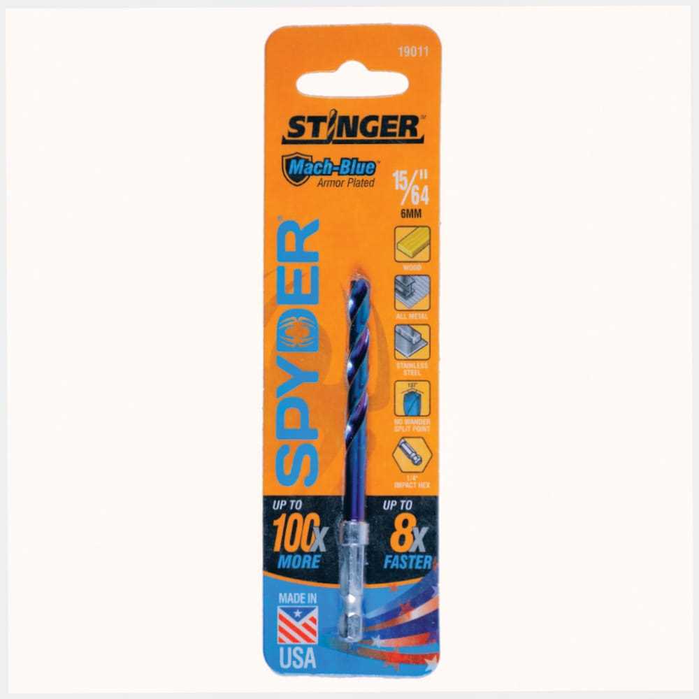 Spyder 19011 Spyder Stinger Mach-Blue 15/64-In 4-In High-Speed Steel Twist Drill Bit