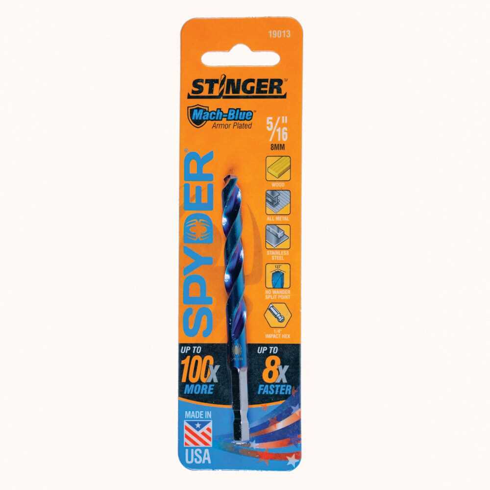 Spyder 19013 Spyder Stinger Mach-Blue 5/16-In 4-1/8-In High-Speed Steel Twist Drill Bit