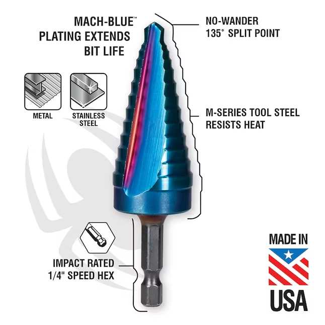 Spyder 19020 Mach-Blue 1/4-in 6-Step Drill Bit (3/16-in to 1/2-in)