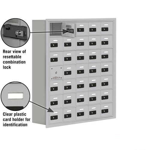 Mailboxes 19178-35ARC Salsbury Cell Phone Storage Locker - with Front Access Panel - 7 Door High Unit (8 Inch Deep Compartments) - 35 A Doors (34 usable) - Aluminum - Recessed Mounted - Resettable Combination Locks