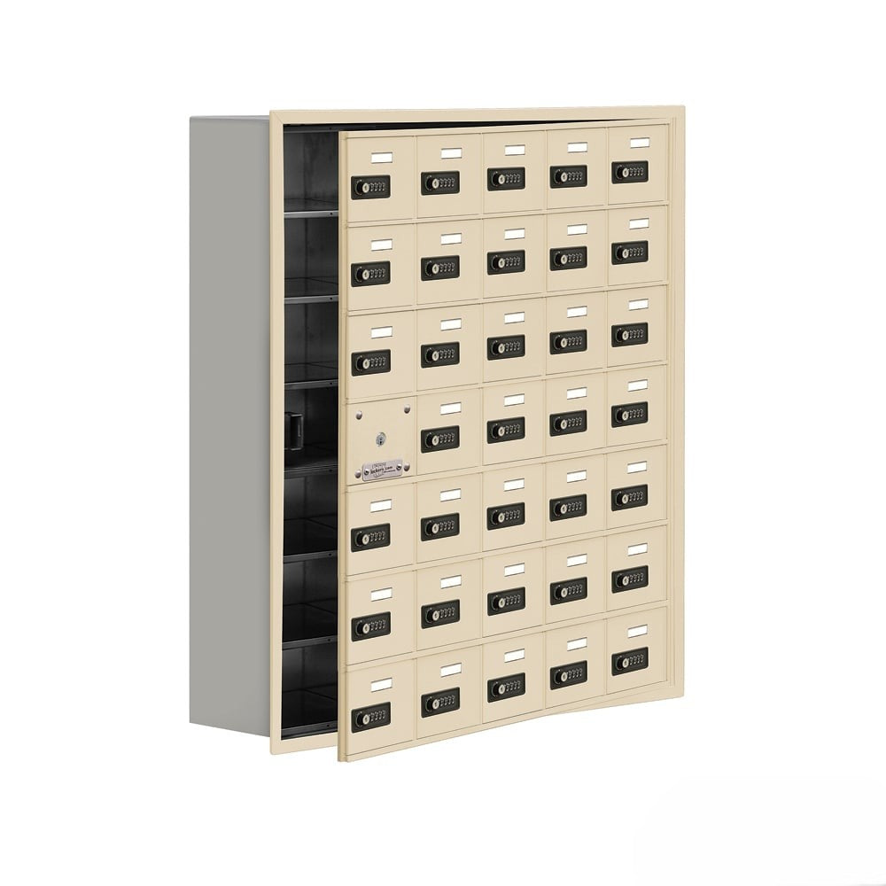 Mailboxes 19178-35SRC Salsbury Cell Phone Storage Locker - with Front Access Panel - 7 Door High Unit (8 Inch Deep Compartments) - 35 A Doors (34 usable) - Sandstone - Recessed Mounted - Resettable Combination Locks