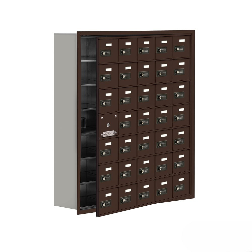 Mailboxes 19178-35ZRC Salsbury Cell Phone Storage Locker - with Front Access Panel - 7 Door High Unit (8 Inch Deep Compartments) - 35 A Doors (34 usable) - Bronze - Recessed Mounted - Resettable Combination Locks