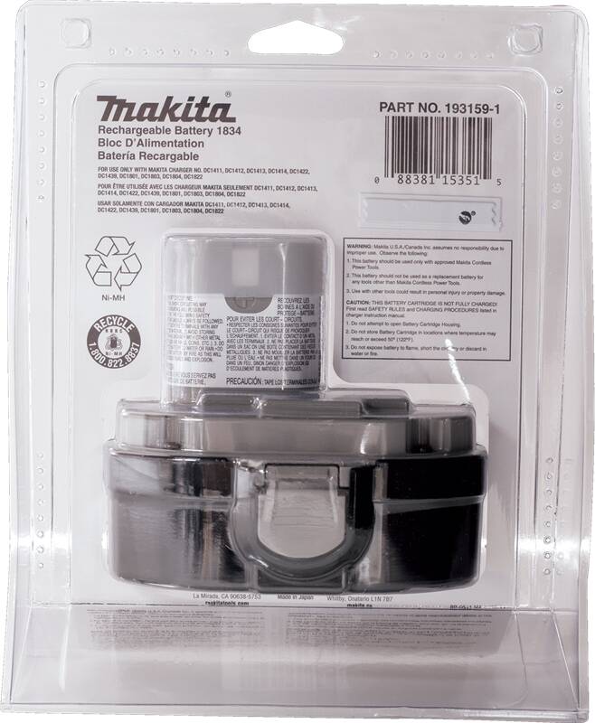 Makita 193159-1 18V Ni‘MH 2.6Ah Battery 1834, Pod Style