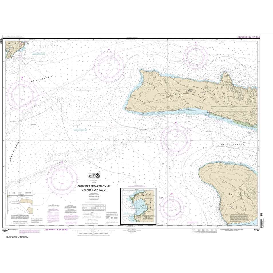 Paradise Clay NO_19351 HISTORICAL NOAA Chart Channels between O'ahu: Moloka'i and Lana'i;Kaumalapa'u Harbor
