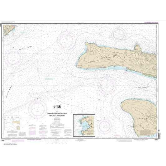Paradise Clay NO_19351 HISTORICAL NOAA Chart Channels between O'ahu: Moloka'i and Lana'i;Kaumalapa'u Harbor