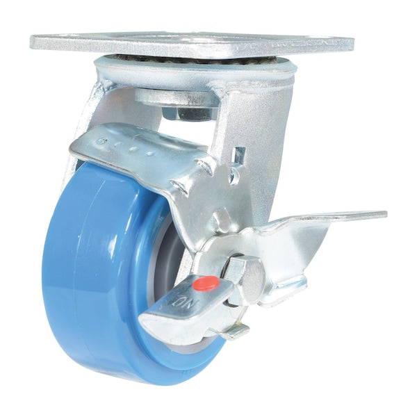 Vestil CST-KB-4X2PUP-SWB Polyurethane Swivel With Brake Caster 4 In. Diameter x 2 In. Width 617 lb Light Blue/Gray