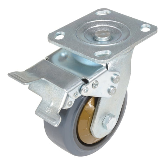 Vestil CST-KSM-5X2MR-SWTB Rubber Swivel With Total Brake Caster 5 In. Diameter x 2 In. Width 661 lb Dark Gray/Gold