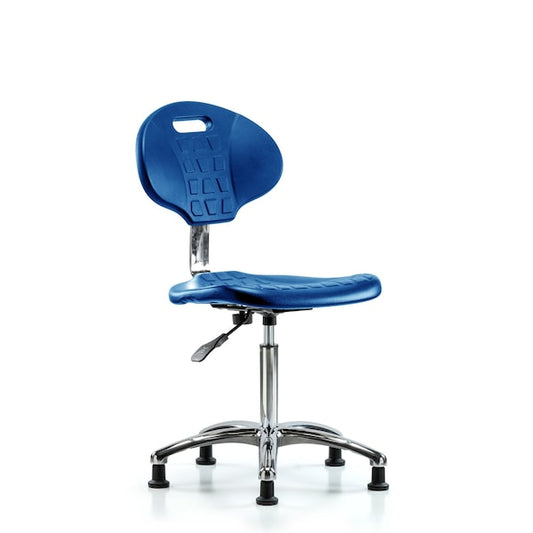 Blue Ridge Ergonomics CLR-TPMBCH-CR-A0-NF-RG-BLU Class 10 Erie Polyurethane Clean Room Chair - Medium Bench Height with Stationary Glides in Blue Polyurethane