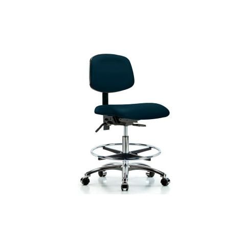 Blue Ridge Ergonomics VMBCH-CR-T0-A0-CF-CC-8801 Rutledge Vinyl Chair Chrome - Medium Bench Height with Chrome Foot Ring & Casters in Marine Blue Supernova™ Vinyl