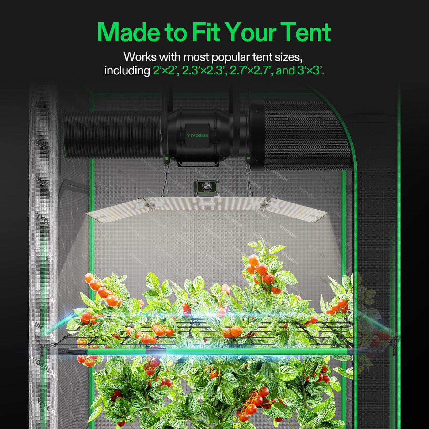 Vivosun Grow Tent High CFM Kit, Suitable for 2’×2’, 2.3’×2.3’, 2.7’×2.7’, and 3’×3’ Tents, 24"-36" Adjustable