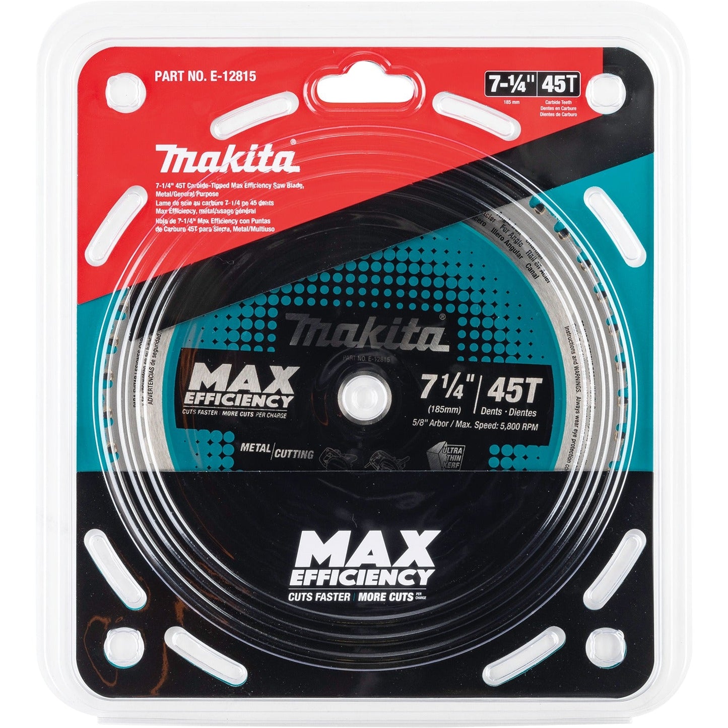 Makita E-12815 7‘1/4" 45T Carbide‘Tipped Max Efficiency Saw Blade, Metal/General Purpose