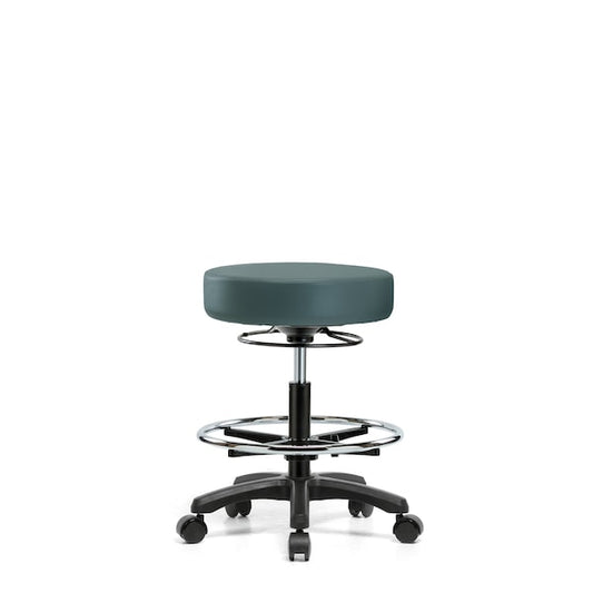 Blue Ridge Ergonomics VMBMS-RG-CF-RC-8546 Vinyl Mini-Stool - Medium Bench Height with Chrome Foot Ring & Casters in Colonial Blue Trailblazer™ Vinyl
